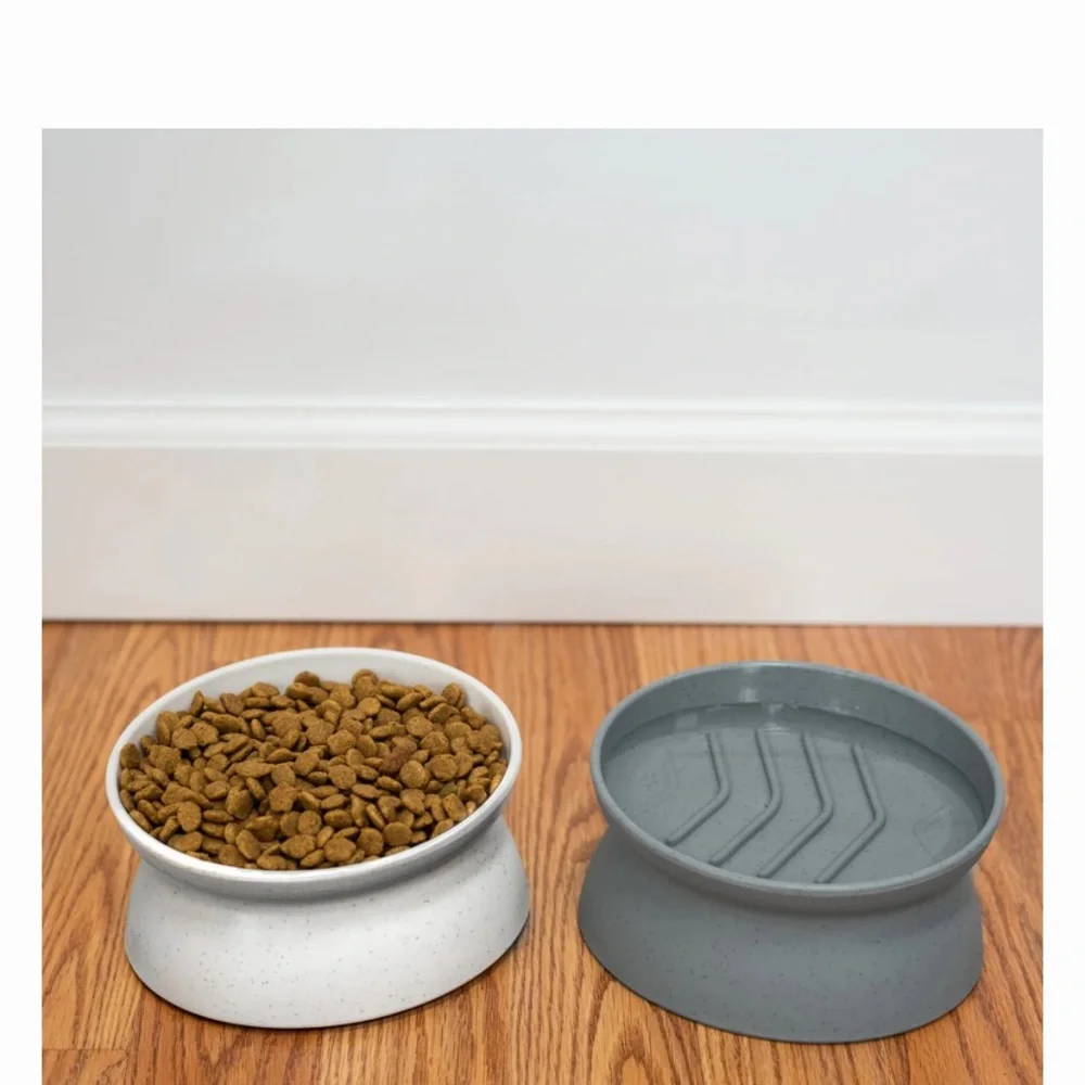 Modern Cat Food and Water Bowl Set - Gray and White